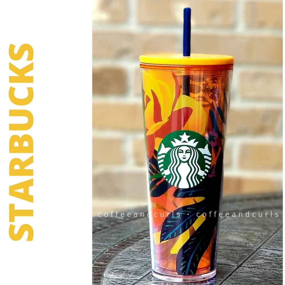 Starbucks Orange Floral Palm Leaf Cold Cup Tumbler Summer 2022 Venti NWT